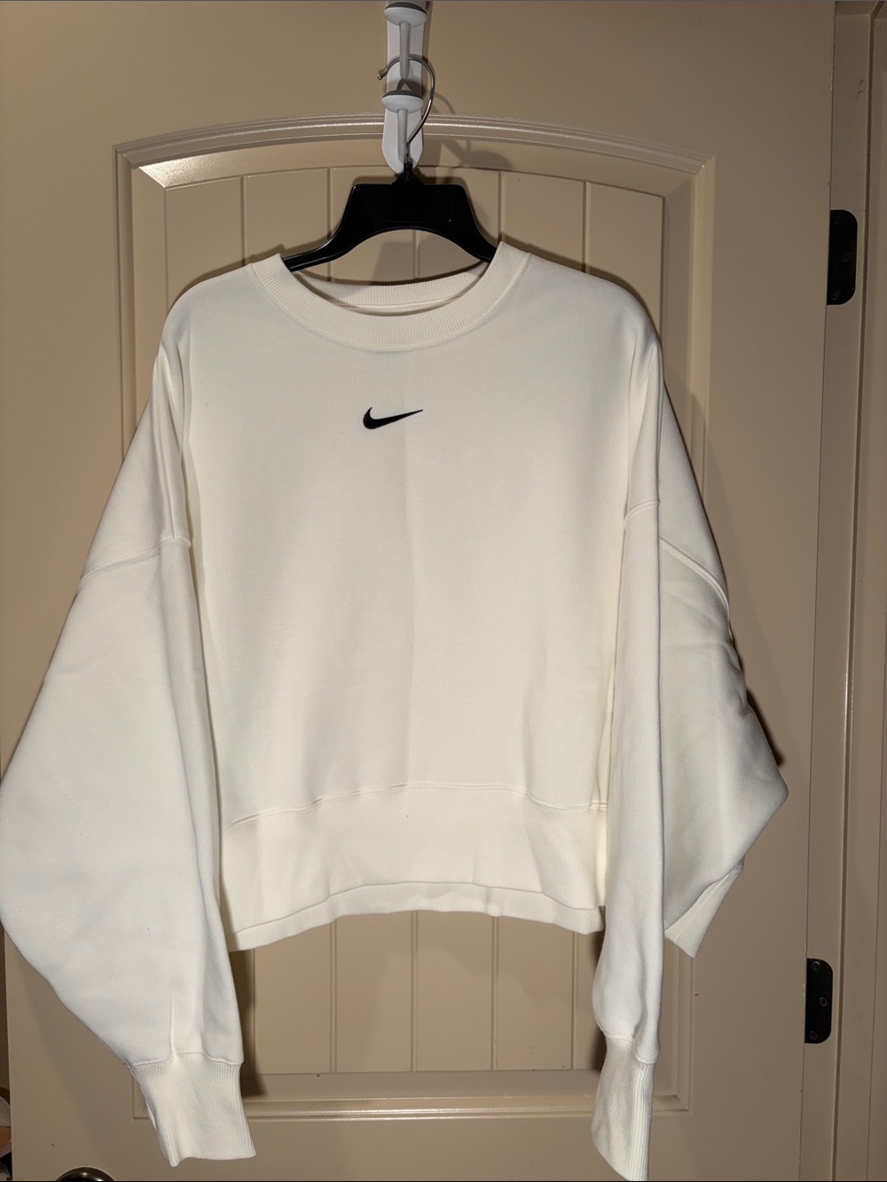 Nike Cream Cropped Crew Sweatshirt with Black Swoosh
